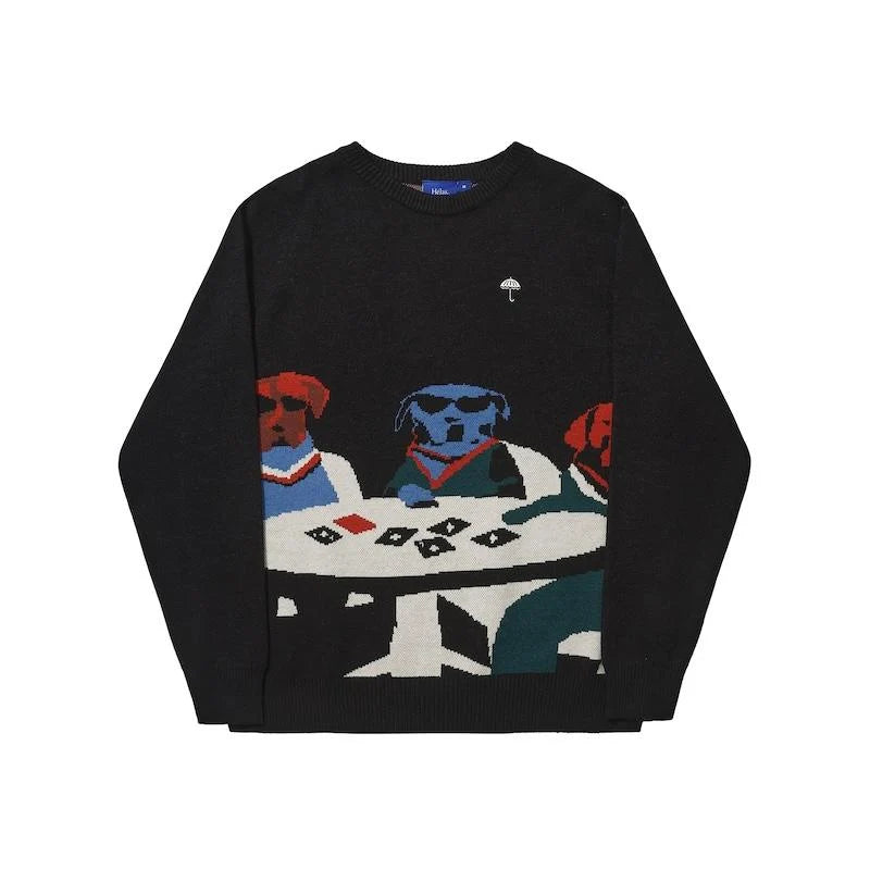 HELAS POKER DOGS CREWNECK KNIT BLACK