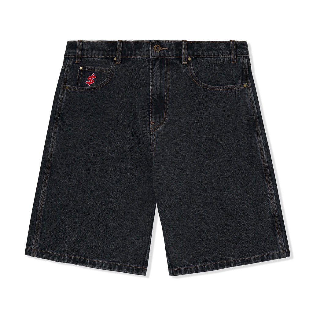 CASH ONLY // LOGO DENIM SHORTS // WASHED BLACK