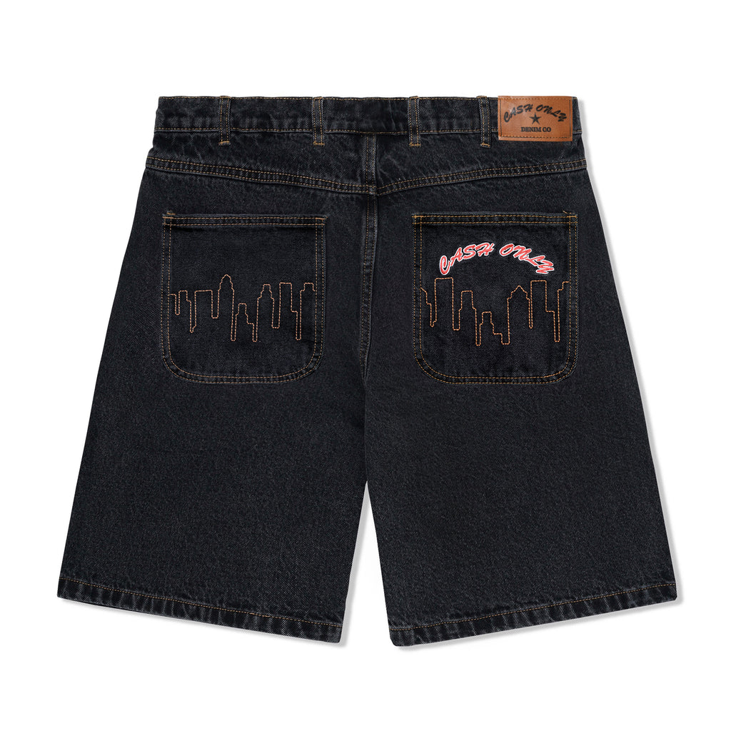 CASH ONLY // LOGO DENIM SHORTS // WASHED BLACK