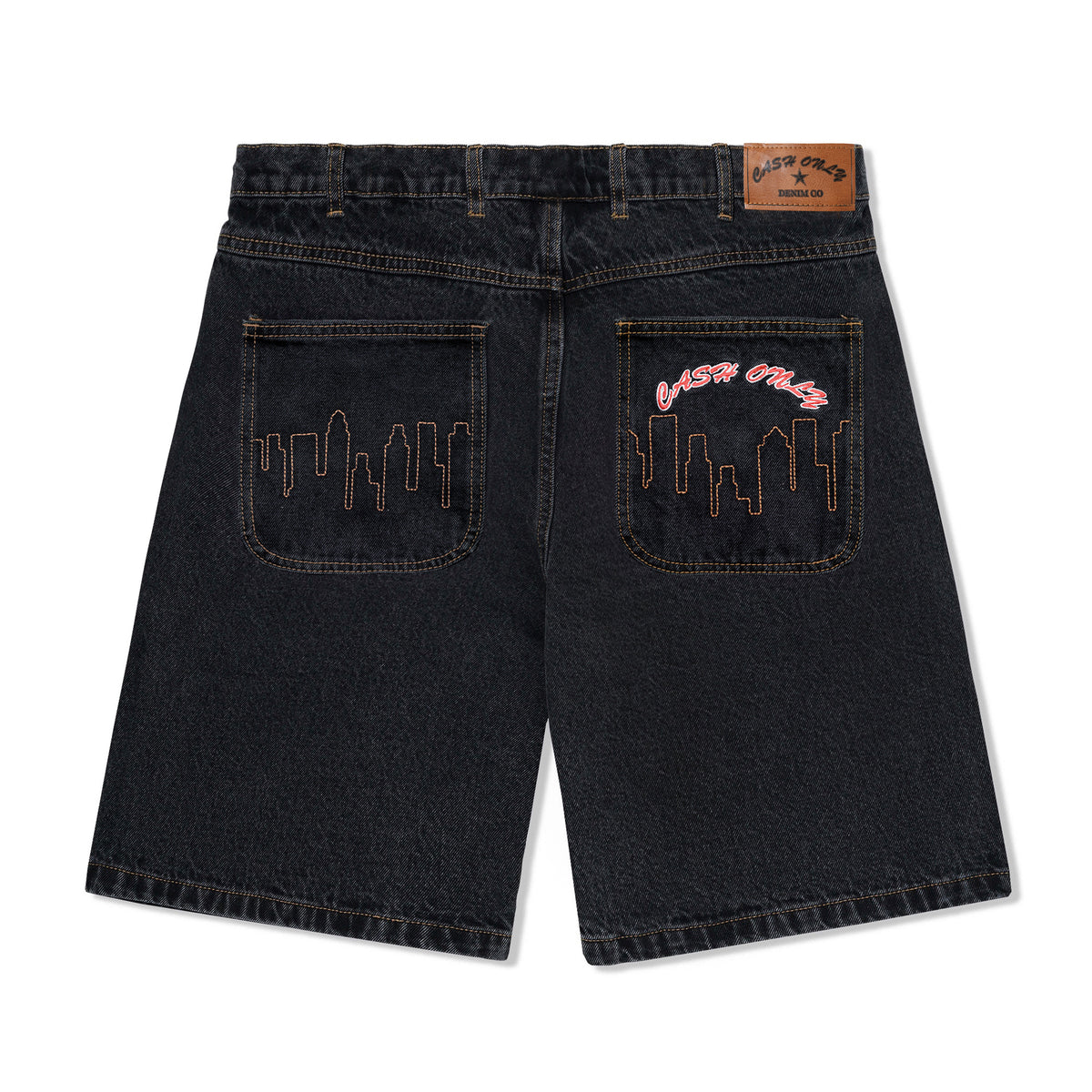 CASH ONLY // LOGO DENIM SHORTS // WASHED BLACK