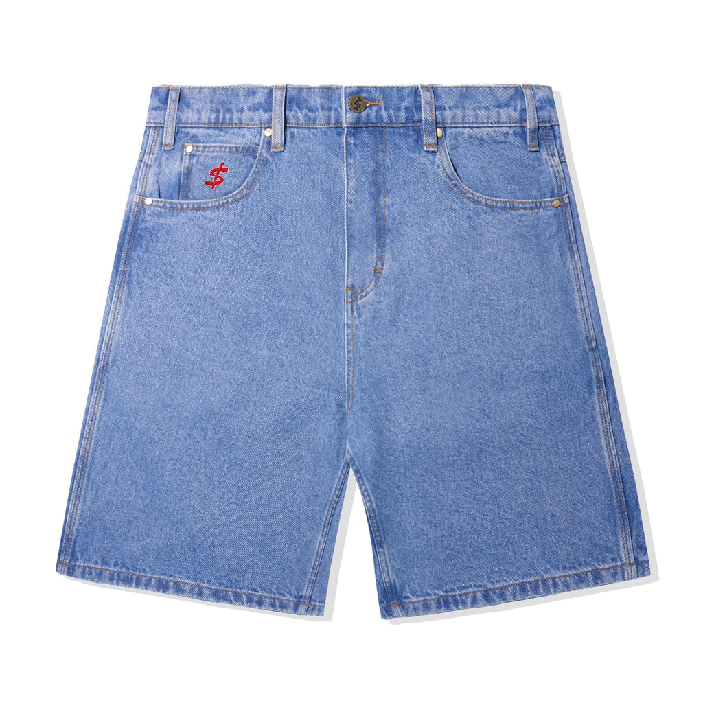 CASH ONLY // LOGO DENIM SHORTS // WASHED INDIGO