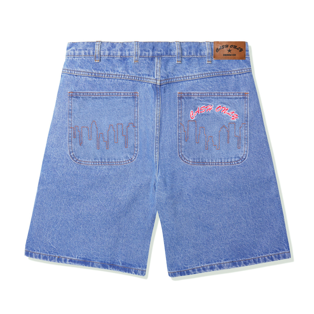 CASH ONLY // LOGO DENIM SHORTS // WASHED INDIGO
