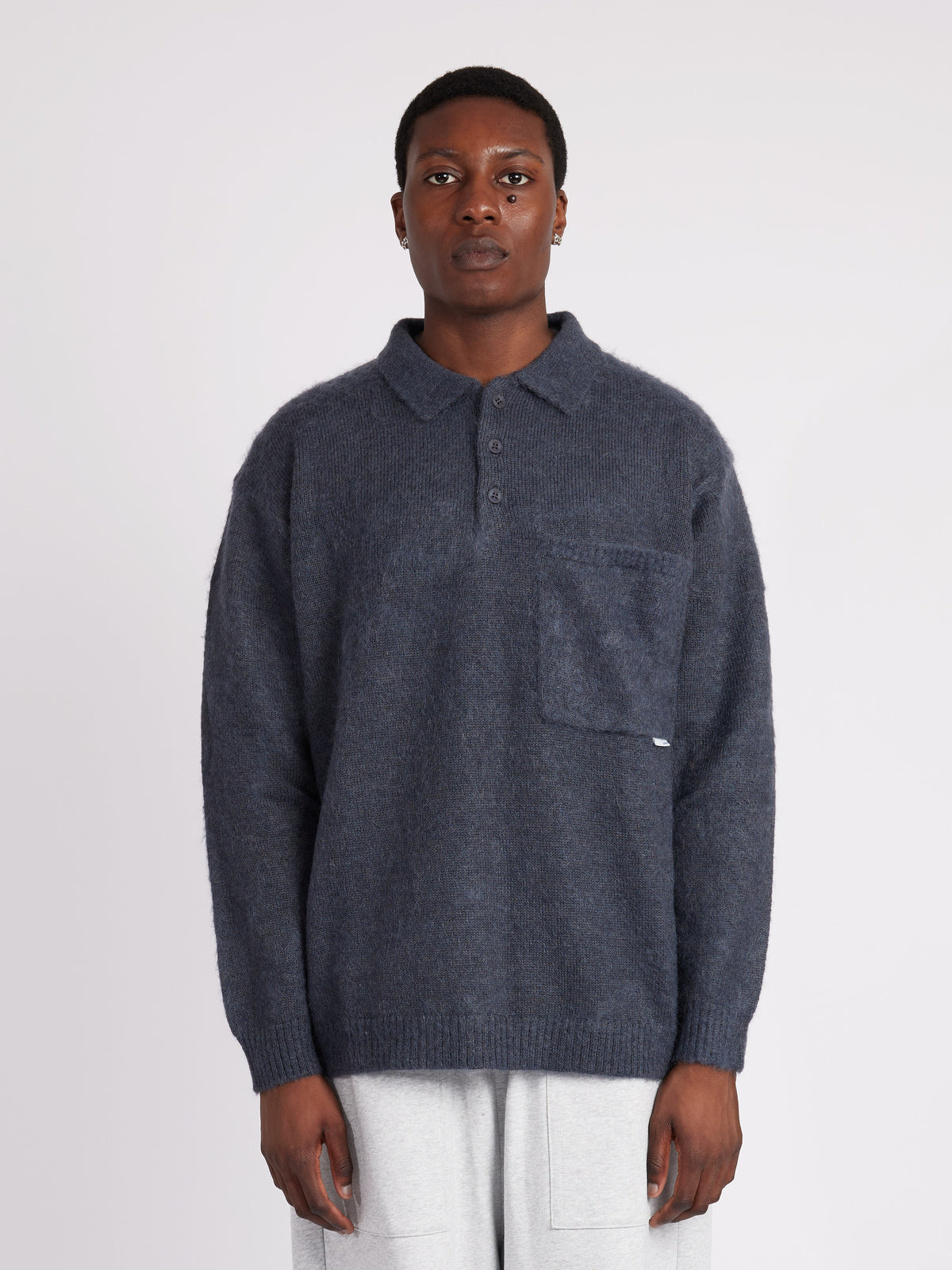 SCRT // KNIT // OVERSIZED MOHAIR KNIT SHIRT // STEEL