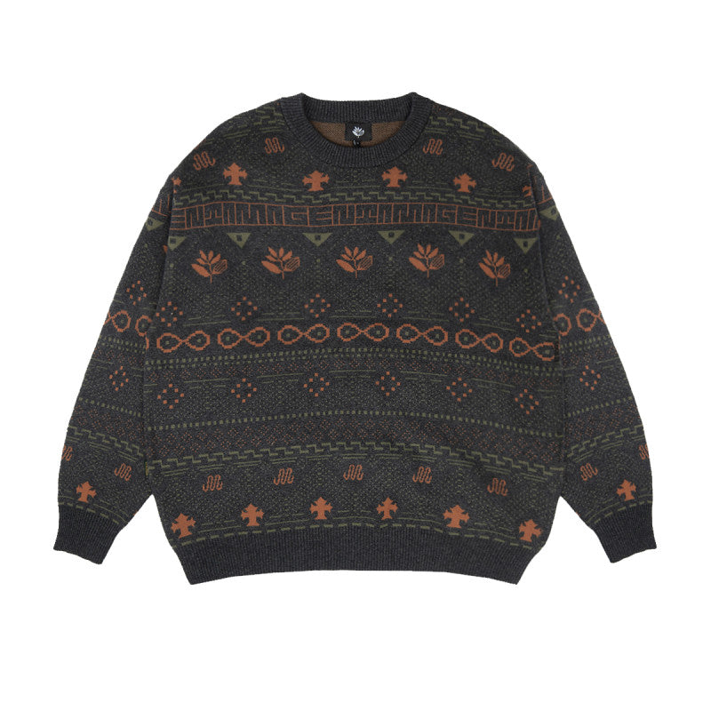 MAGENTA // AZTEC KNIT CREWNECK // DARK HEATHER